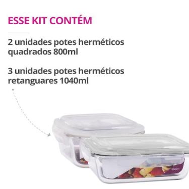 Imagem de 5 Potes Herméticos Marmita Vidro Vários Tamanhos 1040ml e 800ml - Casa