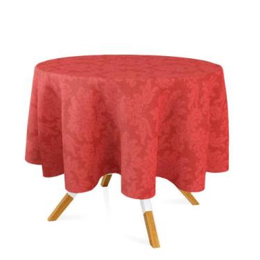 Imagem de Toalha de Mesa Redonda em Tecido Jacquard 100% Poliéster Medalhão Verm