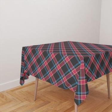 Imagem de Toalha De Mesa Quadrada 4 Lugares Tecido Oxford Xadrez Vermelho, Azul 