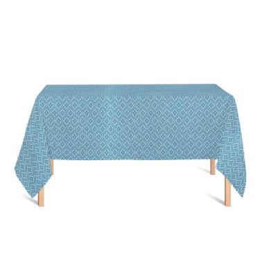 Imagem de Toalha de Mesa Retangular em Tecido Jacquard Estampado Arabesco Azul T