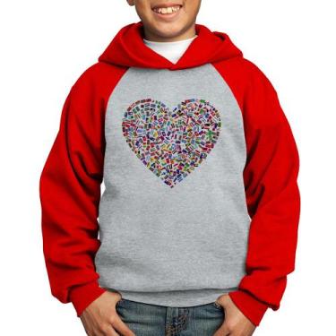 Imagem de Moletom Infantil Coração Bandeiras - Foca na Moda, Cinza, Vermelho, 2