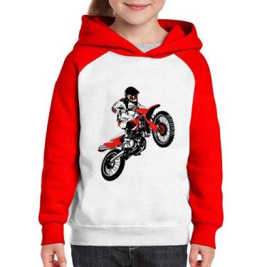 Imagem de Moletom Infantil Motocross Jump Vermelha - Foca na Moda, Branco, Verme