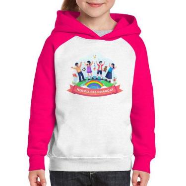 Imagem de Moletom Infantil Feliz Dia das Crianças - Foca na Moda, Branco, Rosa, 