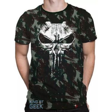 Imagem de Camiseta Camuflada Punisher Camisa Caveira Justiceiro Geek - KING OF G