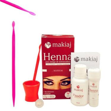 Imagem de Kit Henna Makiaj Com Fixador Sobrancelha Profissional e Palito Duplo D