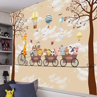 Imagem de Papel de Parede Foto Mural Safari Divertido Girafa e Animaizinhos Auto