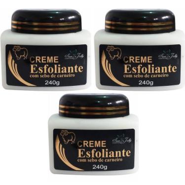Imagem de Kit 3 Creme Esfoliante Com Sebo de Carneiro 240g Para Pés Mãos Corpo -