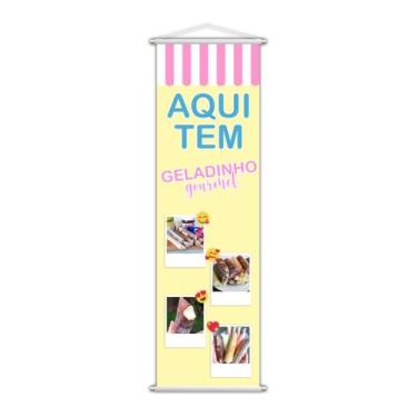 Imagem de Banner Aqui Tem Geladinho Gourmet Serviço Lona 100x30cm - PlimShop