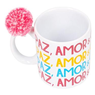 Imagem de Caneca cilíndrica 330ml com pompom - love canecas paz- uatt