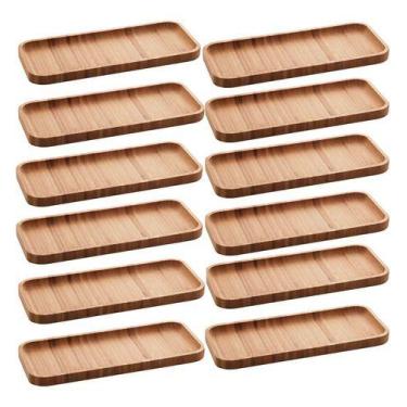 Imagem de Kit 12 Petisqueiras Bandeja Retangular De Bambu 28x11cm Prat - Kadê