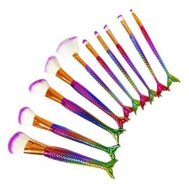 Imagem de Kit Pinceis Profissional Maquiagem 10 Peças Sereia Camaleão - OEM