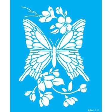 Imagem de Stencil Opa 20 x 25 cm - Borboleta e Cerejeiras - 3385 - Opa Criando A