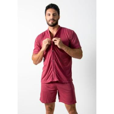 Imagem de Pijama Masculino Basico Manga Curta Botão Liso Adulto RLC Modas , Vinh