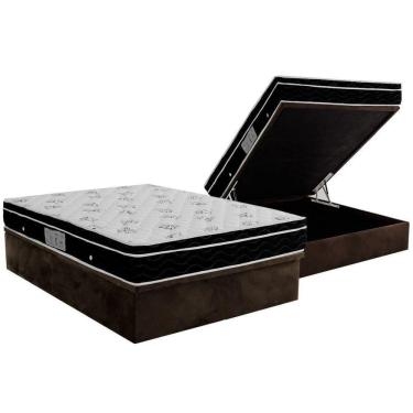 Imagem de Cama Box Baú Casal: Colchão Molas Bonnel Ortobom Nanolastic Physical + Base Crc Suede Brown(138X188)