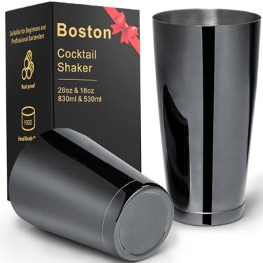 Imagem de Coqueteleira de aço inoxidável 2 peças 510 g sem peso e 800 ml batedeira profissional bartender Boston Shaker para bar ferramentas essenciais de bar - preto