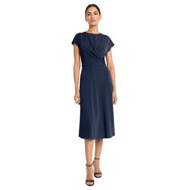 Imagem de Maggy London Vestido maxi feminino drapeado com corpete, Blazer azul-marinho, 46