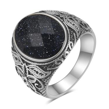 Imagem de LXBQYSTO Anel de casamento retrô grande pedra olho de tigre turquesa para homens anéis de aço inoxidável gótico clássico, 10.5, Aço inoxidável, Turquesa sintética