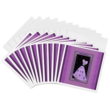 Imagem de 3dRose Vestido roxo florido com estrelas e listras e fitas damascas, conjunto de 12 (gc_30217_2)