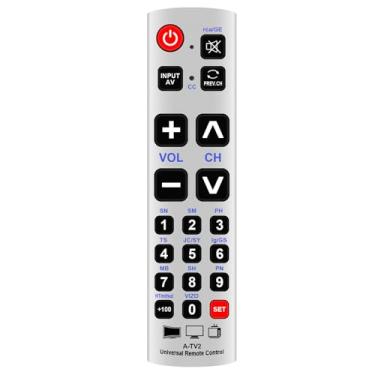 Imagem de A-TV2 Controle remoto universal para TV TCL Vizio Polaroid Toshiba Philips Sharp Sony Dynex Element Hisense Emerson Samsung Sanyo Funai Hitachi Insignia JVC LG Magnavox RCA Westinghouse TV