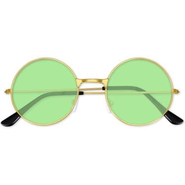 Imagem de BOUBONI Óculos de sol hippie verde claro redondo dos anos 60 anos 70 roupas de decoração de festa descoladas óculos de sol para mulheres e homens com pano de óculos e bolsa de óculos para