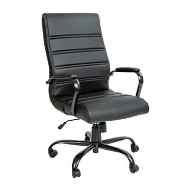 Imagem de Flash Furniture Cadeira de mesa com encosto alto – Cadeira de escritório giratória executiva da LeatherSoft preta com moldura preta – Cadeira de braço giratório
