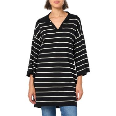 Imagem de Max Studio Vestido feminino casual listrado primavera 2023 gola V todos os dias manga 3/4 casual, Preto/Off White, GG