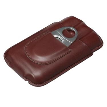 Imagem de Pequeno Caixa de charuto portátil com capa hidratante de charuto de couro conjunto de tesoura de charuto que pode acomodar três charutos como um presente Essentia Feito à mão