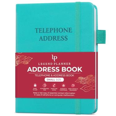 Imagem de Legend Planner Livro de endereços com abas alfabéticas – Mini livro de contatos telefônicos para números de telefone, endereços, senhas, pequeno (turquesa)