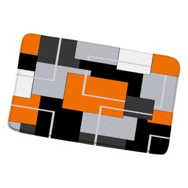Imagem de ZZYSKS Tapete de banho laranja geométrico abstrato laranja cinza preto e branco geometria meados do século patchwork moda contemporânea simples casa banheiro tapetes quarto cozinha decoração de chão
