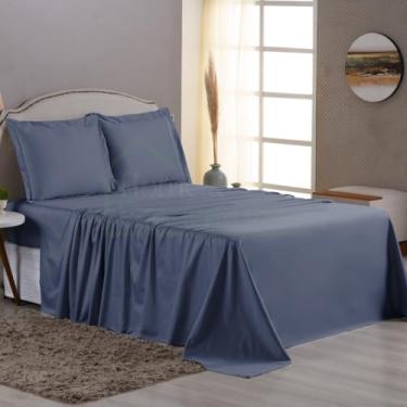 Imagem de Jogo de Cama Algodão Egípcio 1000 Fios Toque Macio Gelado Algodão Fibra Longa - 3 e 4 Peças (Marinho, Casal 4pcs)