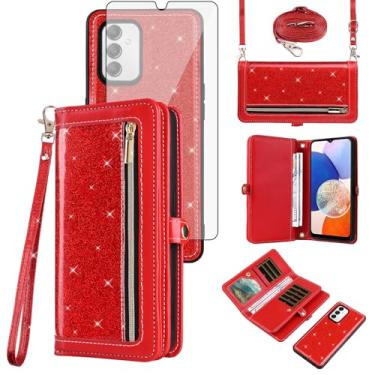 Imagem de Asuwish Capa de celular para Samsung Galaxy A14/M14 5G Carteira com zíper destacável com protetor de tela de vidro temperado alça transversal Bling Glitter Flip porta-cartões A 14 4G 14A 14M G5