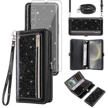 Imagem de Asuwish Capa de celular para Samsung Galaxy S24 Plus/S25 Plus S24+ S25+ 5G com zíper carteira celular com alça protetora de tela Bling Glitter Flip Card Holder S24Plus 24S + S 24 24+ S25Plus 25S 25+
