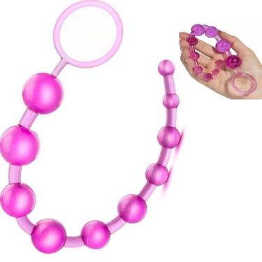 Imagem de Plug Anal Com 10 Bolinhas em Silicone com Alça de Segurança - Sex shop