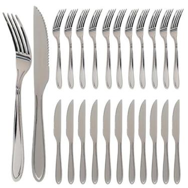 Imagem de Conjunto 24 Talheres 12 Garfos 12 Facas De Mesa Restaurante Aço Inox F
