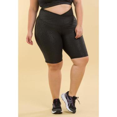 Imagem de Shorts Esportivo Barra Transpassada e Textura de Onça Preto-Feminino