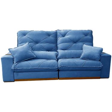 Imagem de Sofá Isabela com Molas Ensacadas 4 Lugares Retrátil e Reclinável 250cm Tecido Veludo Zarat Cor Azul
