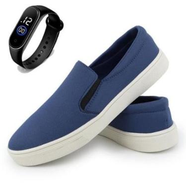 Imagem de Tênis Yate Masculino Mocassim Slip-on Sapatênis Casual em Lona com Relógio-Masculino