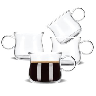 Imagem de BOILMERIT Conjunto de 4 xícaras de café expresso, copo de café expresso de 142 g, vidro transparente com alça, acessórios para máquina de café expresso pequenos Tazas De Cafe