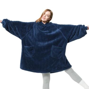 Imagem de Cobertor Vestível com Capuz Bedsure Sherpa - Acolhedor para Homens e M
