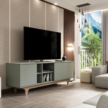 Imagem de Rack para Sala de Estar Lars 160x55x40cm Verde/Freijó