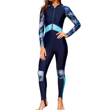 Imagem de Maiô feminino de manga comprida com zíper frontal FPS 50+ com sutiã embutido, Azul, GG