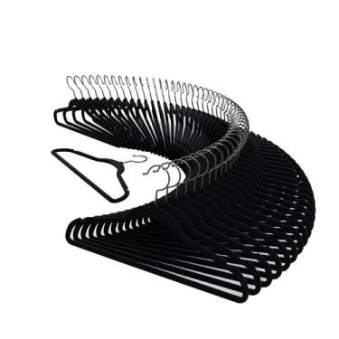 Imagem de Kit 80 Cabides De Veludo Preto Slim Antideslizante Ultrafino Para Roup