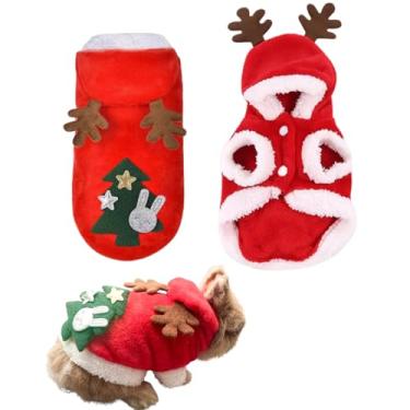 Imagem de Fantasias de Natal de coelho, casaco para clima frio para animais de estimação, coelhinho, Papai Noel, Rena, roupa de inverno com capuz e colete quente, macacão para cães pequenos, médios, gatos,