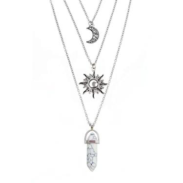 Imagem de Colares góticos MJartoria, pingente de sol e lua de Chakra, colar de gargantilha de liga multicamadas