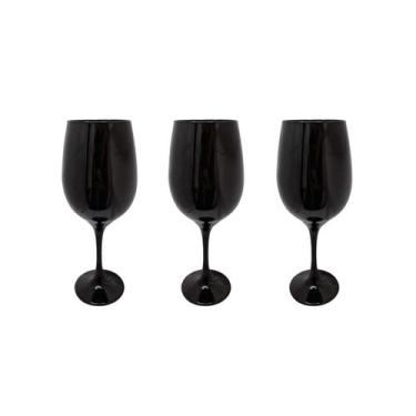 Imagem de Conjunto 3 Taças Vidro Preta Vinho Água 490ml Nadir - BIALLUZ