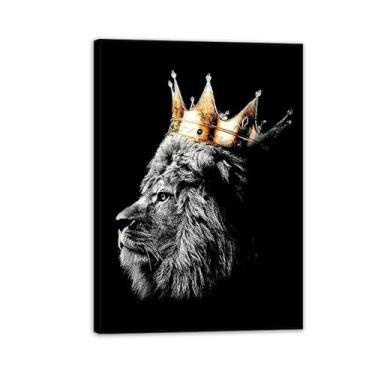 Imagem de MOBYAT Rei Leão preto e rainha leoa pintura arte de parede imagem animal impressão em tela pôster decoração de casa para sala de estar pôsteres 55 x 40 cm (22 x 16 pol) moldura preta