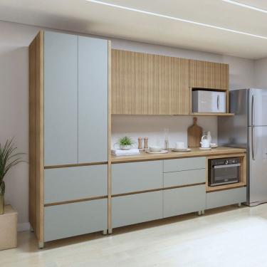 Imagem de Cozinha Completa Nuestra Cosas 6 Portas 7 Gavetas Ripado 100% Mdf Natural/Verde - Panorama Móveis