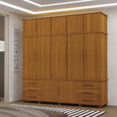 Imagem de Guarda Roupa Roupeiro Londres Triplex Grande 5 Portas 6 Gavetas com Maleiro Freijó Luapa