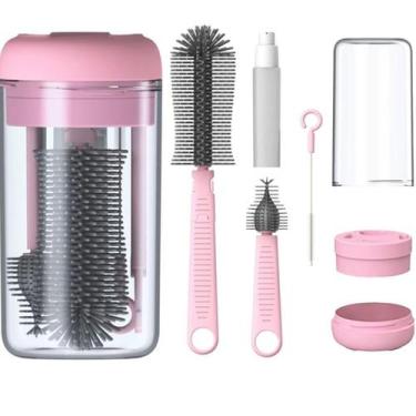 Imagem de Kit Escova Higiene Lavar 4 em 1 para Copo, Garrafa, Bico de Mamadeira 