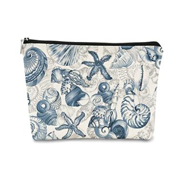 Imagem de Bolsa de maquiagem retrô aquarela, estampa de concha, grafite, praia, protetor solar, bolsa de praia para meninas, bolsa de cosméticos, melhor ideia de presente para mulheres, meninas, irmã, festa de